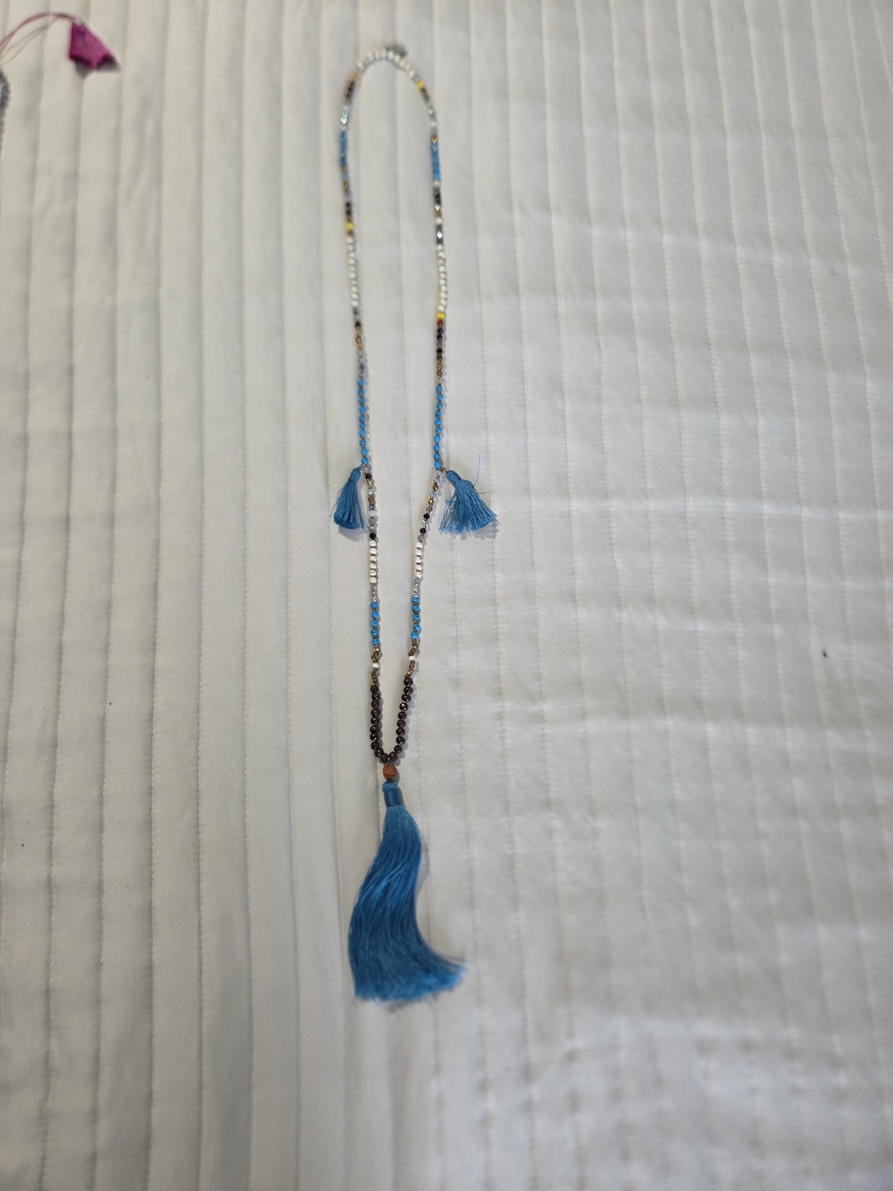 Set Of 3 Boho Blue Tassel Beaded Necklaces - Unbranded